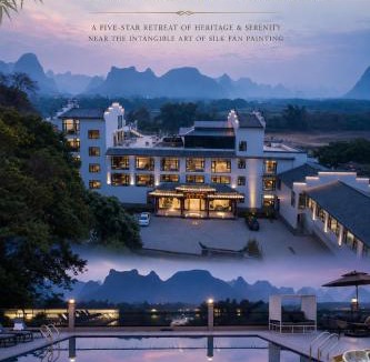 Yangshuo Hotel | Yangshuo Fuhai Silk Fan Retreat - Grand 5-star Li River Resort with rooftop pool & rare painted fan heritage beside