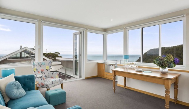 Table House is a serene retreat on 60-acres with a private beach and stunning views of Bass Strait.